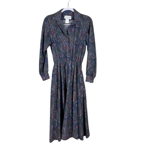 Vintage 80s Bedford Fair Maxi Dress Size 6 Modest Paisley Cottage Prairie - Picture 2 of 7
